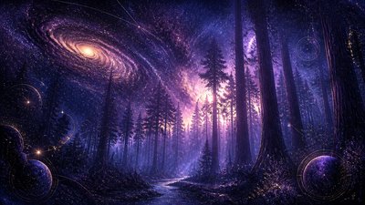 a panoramic redwood forest with light rays through mist, no people