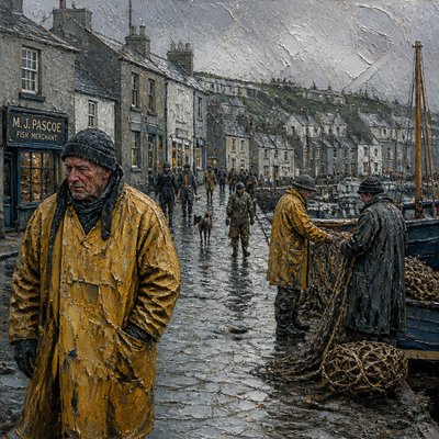 urban street with city activity — Newlyn Art Style