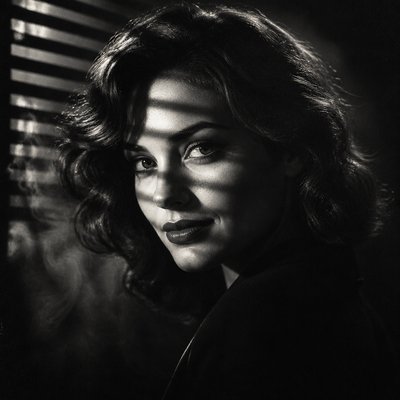 head-and-shoulders portrait of an original character: a young woman with wavy chestnut hair and a warm smile, plain soft backdrop