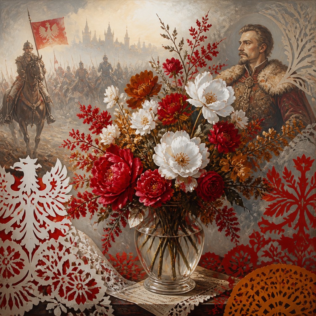 bouquet of flowers in a glass vase — Polish Art Style