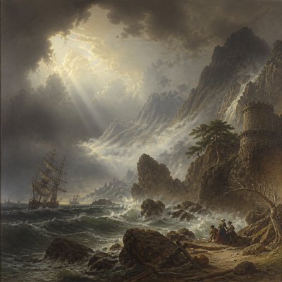 sailing ship on a stormy sea