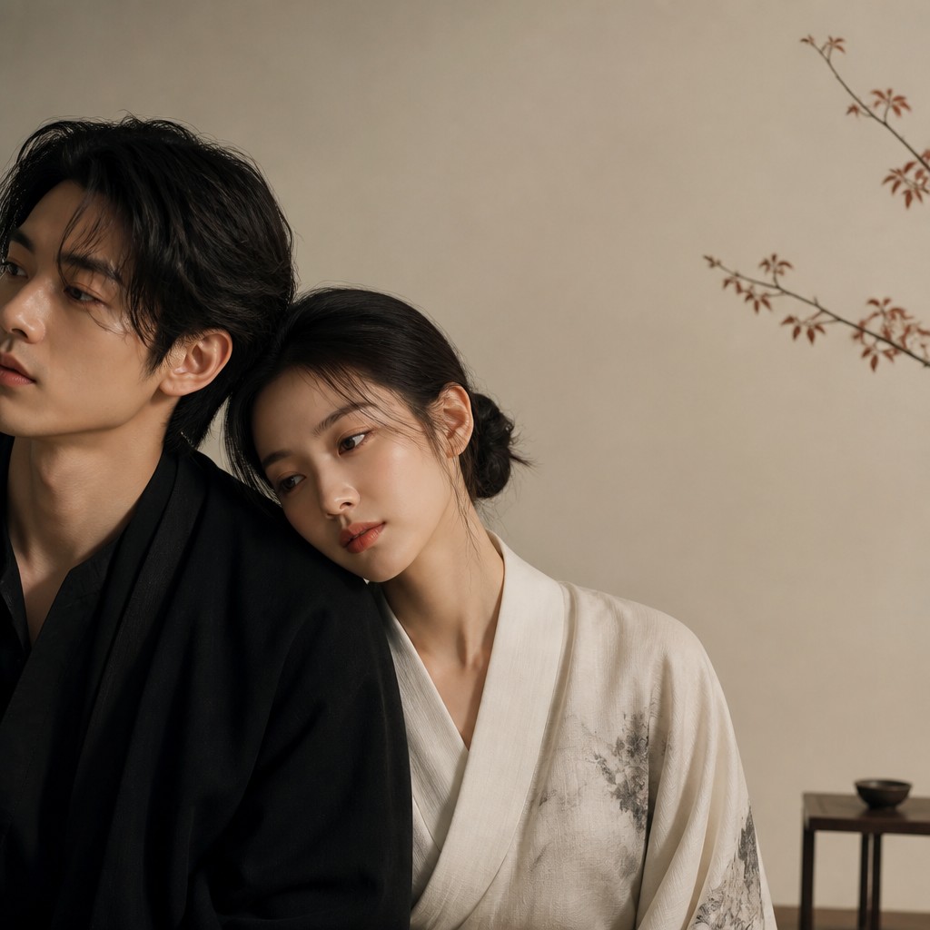 portrait of two people together — Elegant Asymmetry Art Style