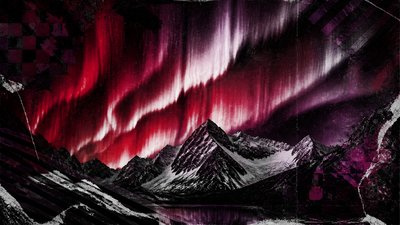 a flowing aurora over snowy peaks, wide sweeping composition, no people, no text