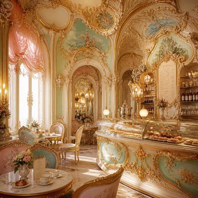 cozy cafe interior with warm lighting