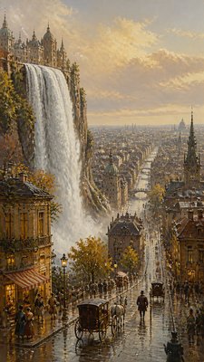 towering waterfall cascading down a cliff