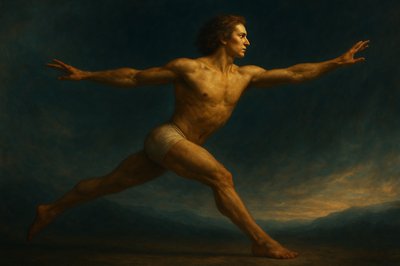 a painting of a man with his arms outstretched