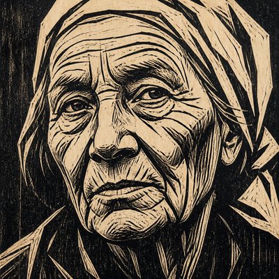 close-up portrait of an elderly person with expressive weathered features