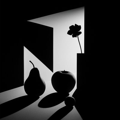 still life arrangement of fruits and flowers