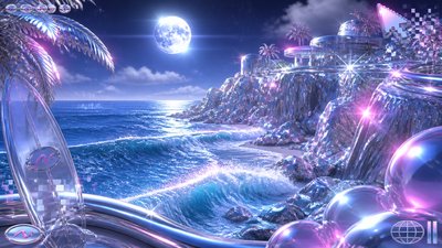 a moonlit coastline with cliffs and crashing surf, no people