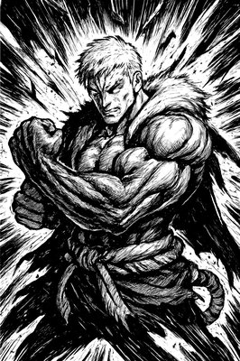 a black and white drawing of a man with his arms crossed