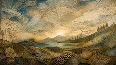sweeping panoramic landscape with a dramatic sky