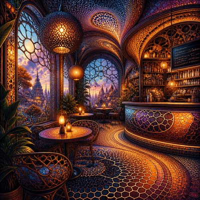 cozy cafe interior with warm lighting