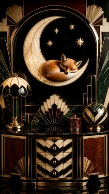 a sleeping baby fox curled on a crescent moon among soft stars, gentle and warm, no text