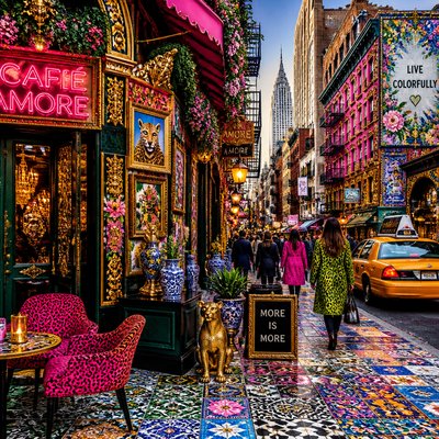 urban street with city activity — Maximalist Interior Design