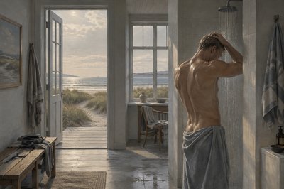 danish athlete taking a shower after his morning swim