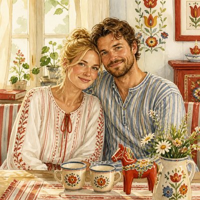 portrait of two people together — Swedish Art Style