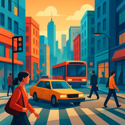 urban street with city activity