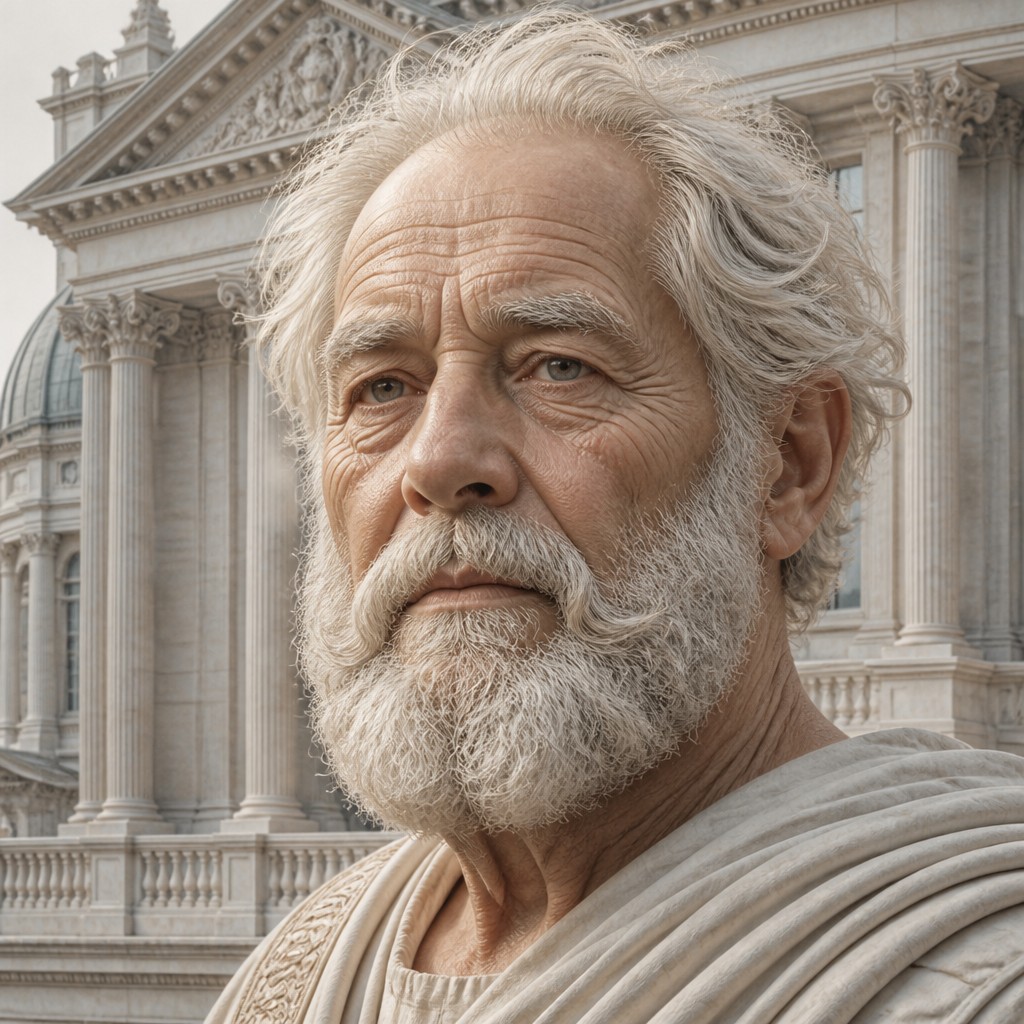 close-up portrait of an elderly person with expressive weathered features — Neoclassical Architecture