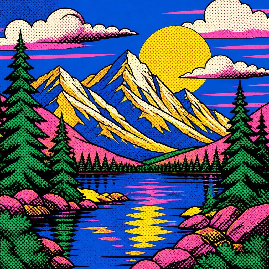 wide landscape with natural scenery — Pop Art Still Life Art Style