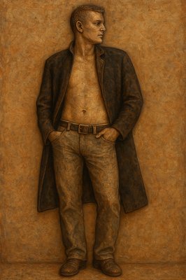 a painting of a man with no shirt on