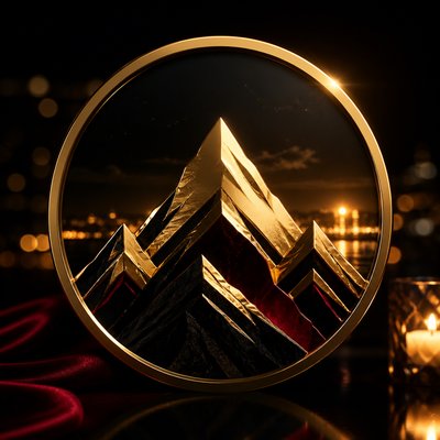 an emblem of a mountain peak inside a circle, simple bold shapes on a plain background, no text or lettering