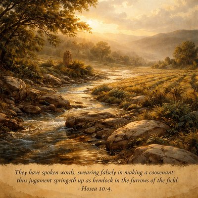 “They have spoken words, swearing falsely in making a covenant: thus judgment springeth up as hemlock in the furrows of the field.” (Hosea 10:4, KJV)
