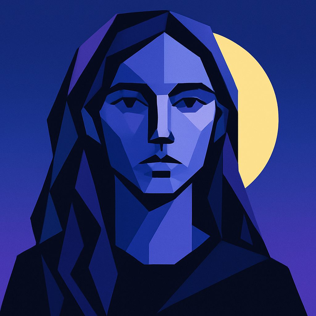a digital painting of a woman with a full moon in the background