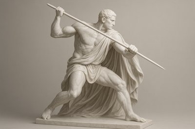 a statue of a man holding a sword