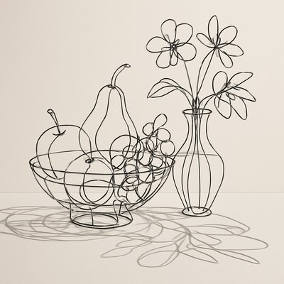 still life arrangement of fruits and flowers