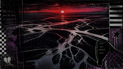 a wide river delta seen from above at sunset, no people