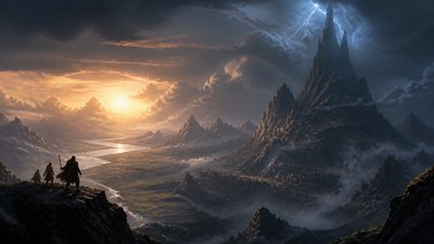 sweeping panoramic landscape with a dramatic sky