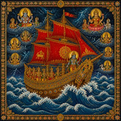 sailing ship on a stormy sea