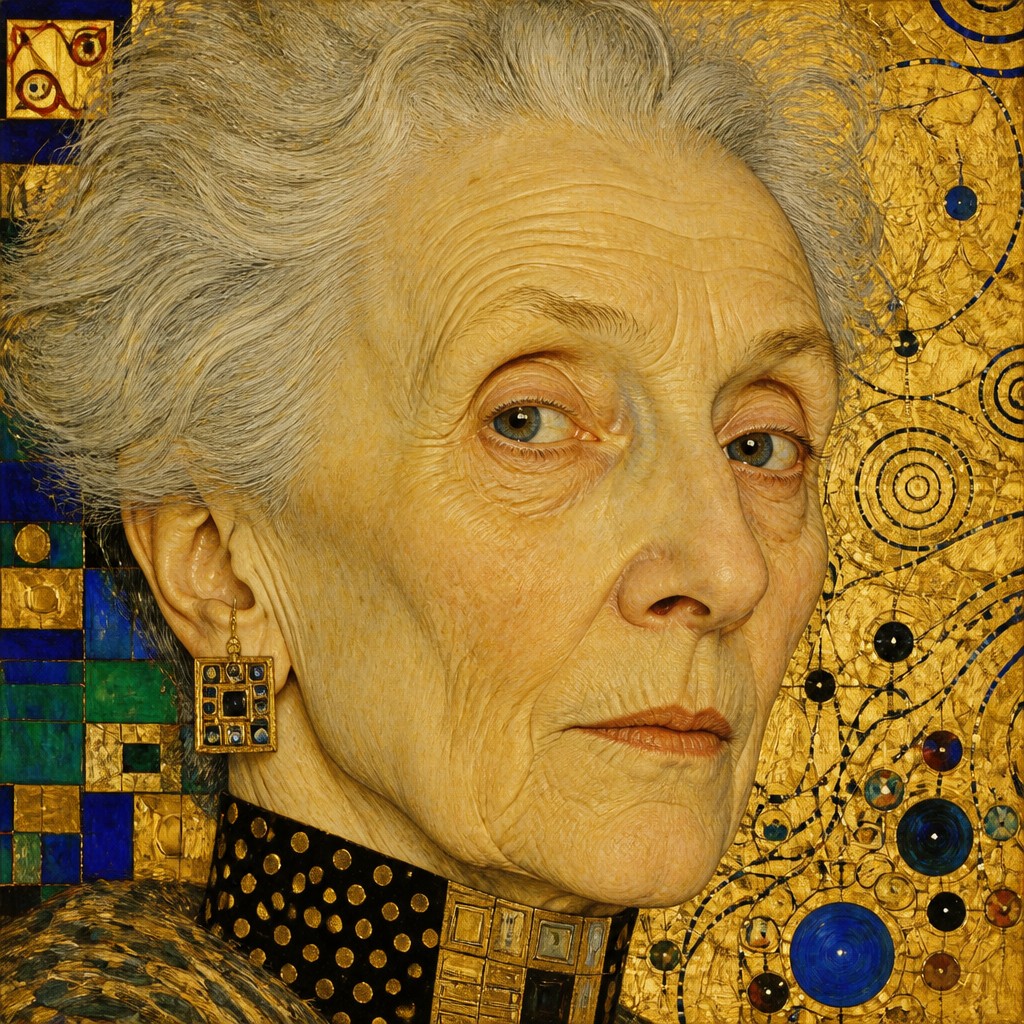 close-up portrait of an elderly person with expressive weathered features — Austrian Art Style