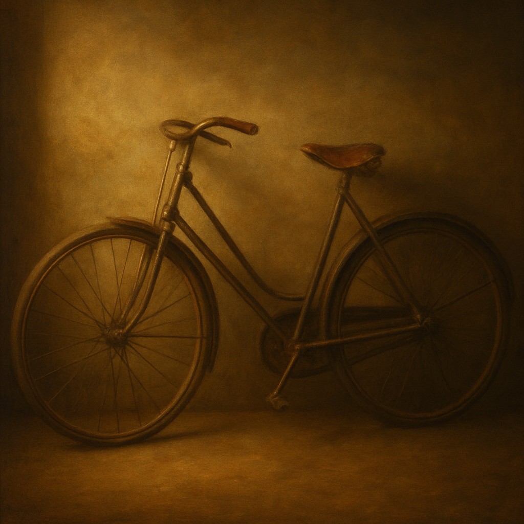 bicyle resting against a wall