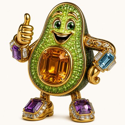 a happy avocado character giving a thumbs up, bold readable design on a plain background, no text