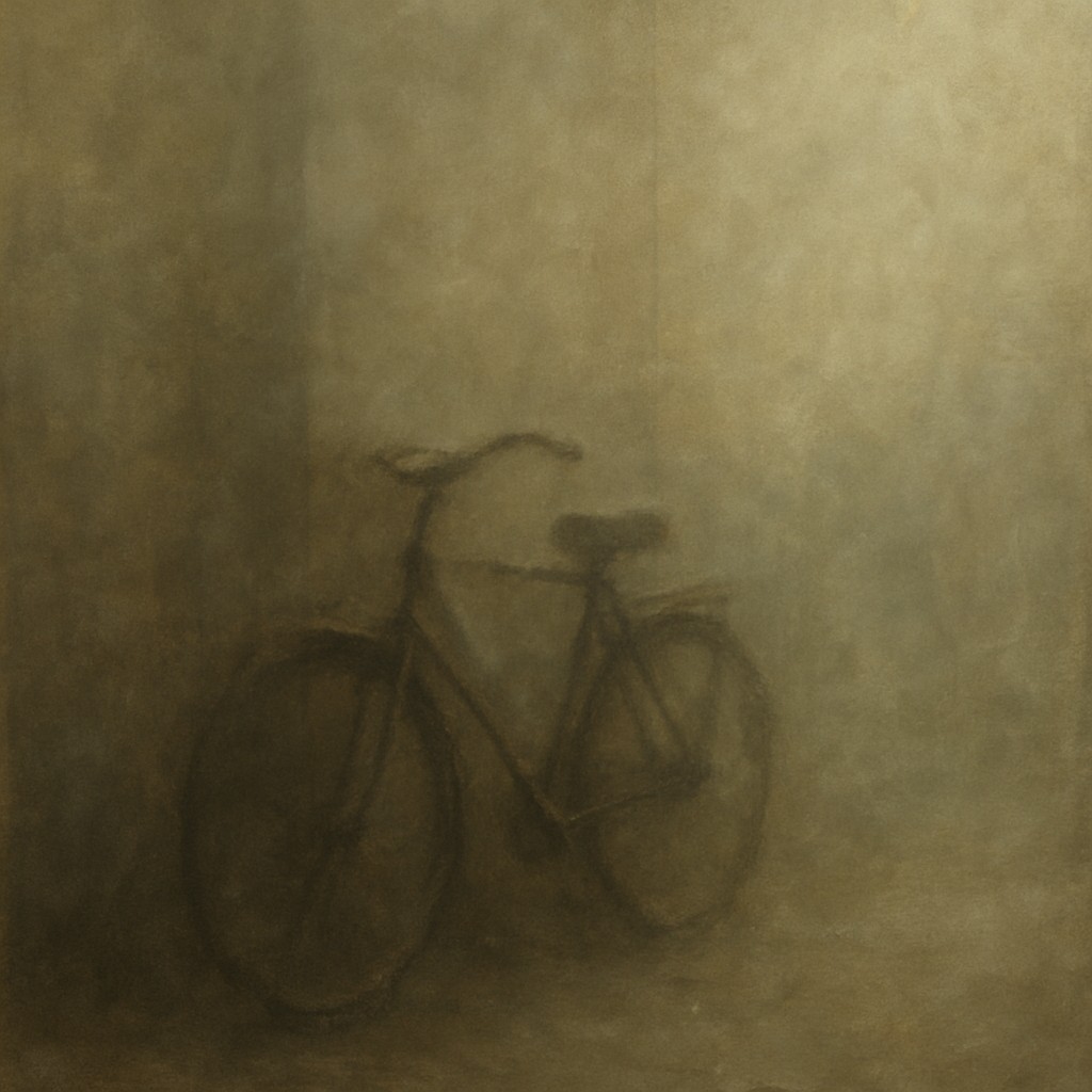 bicyle resting against a wall