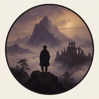 an emblem of a mountain peak inside a circle, simple bold shapes on a plain background, no text or lettering