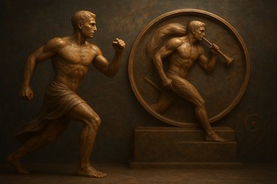 a statue of a man holding a baseball bat next to a statue of a man