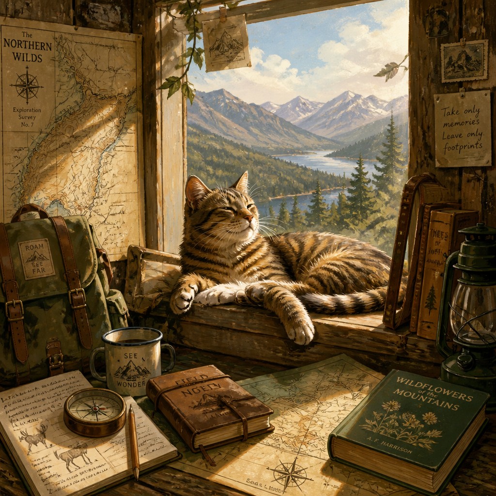 a cat lounging in a sunlit window — Adventurecore Aesthetic