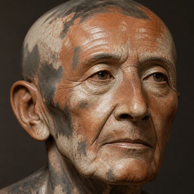 close-up portrait of an elderly person with expressive weathered features
