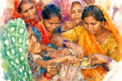 a painting of a group of indian women