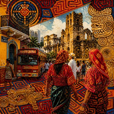 urban street with city activity — Panamanian Art Style