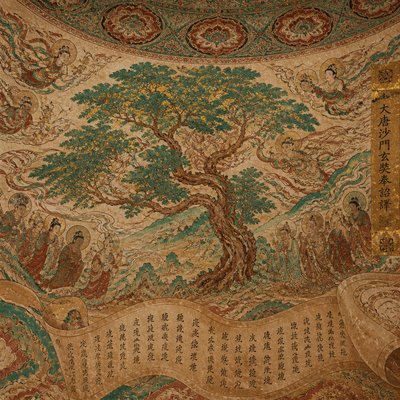 a tree in nature — Dunhuang Art Style