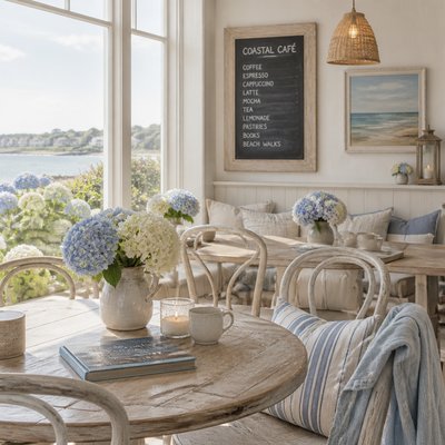 cozy cafe interior with warm lighting