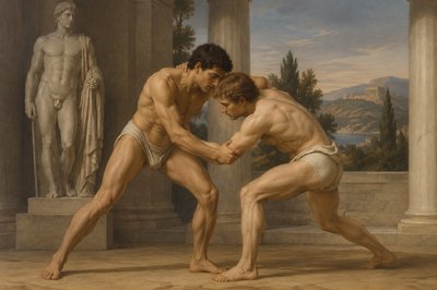 two ancient greek athletes wrestle with Polyclitus 