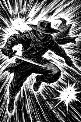 a drawing of a man flying through the air