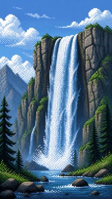towering waterfall cascading down a cliff