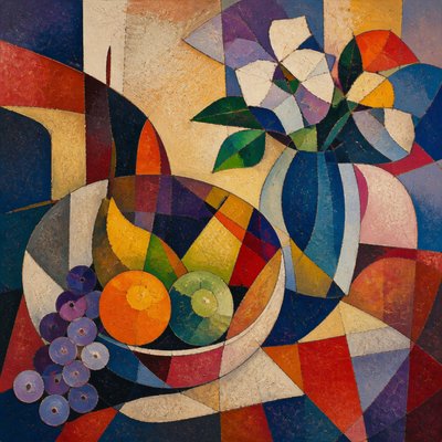 still life arrangement of fruits and flowers