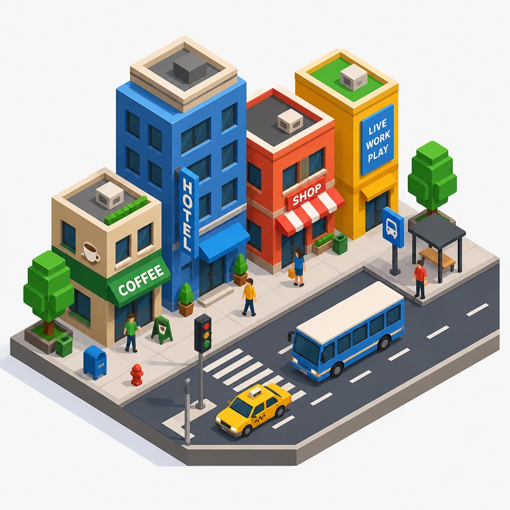 urban street with city activity