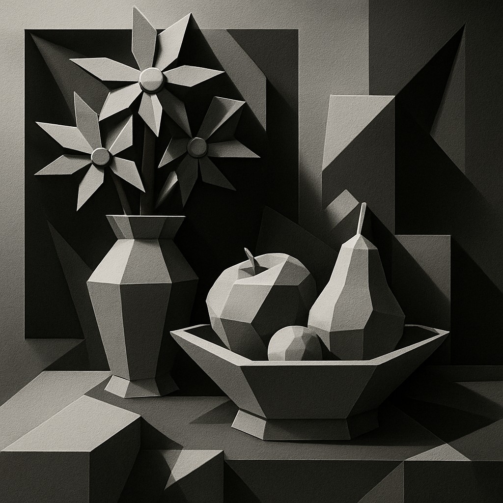still life arrangement of fruits and flowers